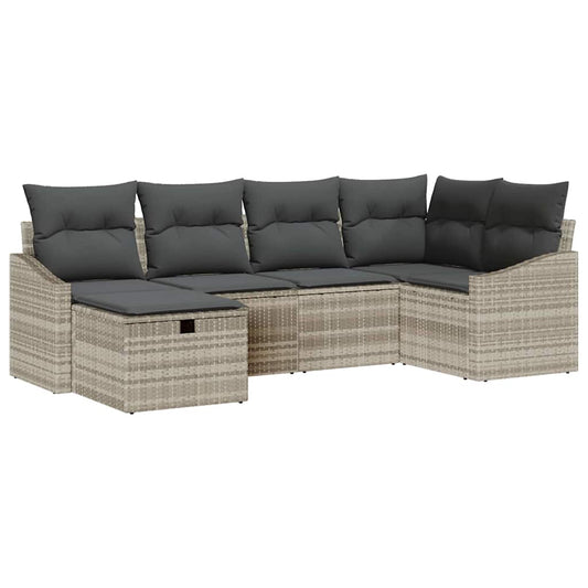 Sofa Set mit Kissen 6 pcs Hellgrau und Grau Poly-Rattan