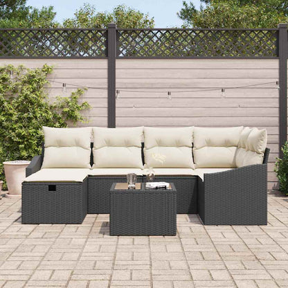 Sofa Set mit Kissen mit Speicher Schwarz und Creme Poly-Rattan