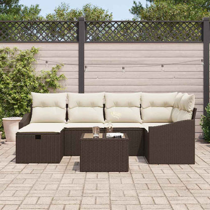 Sofa Set mit Kissen 7 pcs Braun und Creme Poly-Rattan