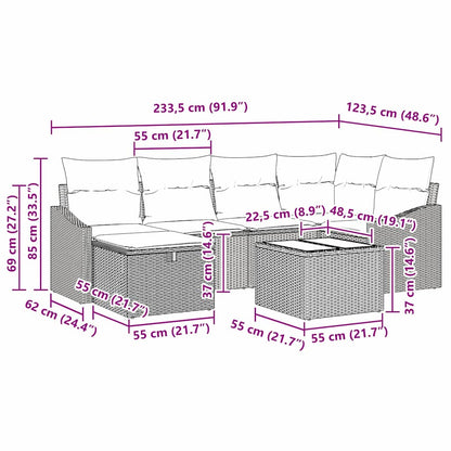 Sofa Set mit Kissen 7 pcs Braun und Creme Poly-Rattan