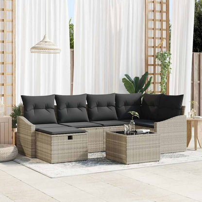Sofa Set mit Kissen 7 pcs Hellgrau und Grau Poly-Rattan
