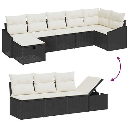Sofa Set mit Kissen mit Speicher 7 pcs Schwarz Poly-Rattan