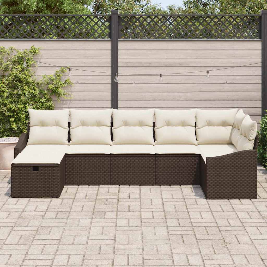 Sofa Set mit Kissen mit Speicher Braun Poly-Rattan