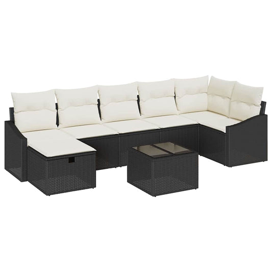 Sofa Set mit Kissen mit Speicher 8 pcs Schwarz Poly-Rattan