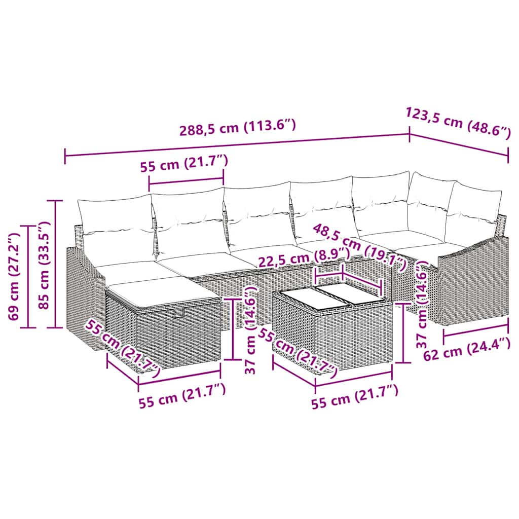 Sofa Set mit Kissen mit Speicher Braun Poly-Rattan