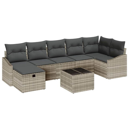 Garten-Sofa-Set mit Kissen 8 pcs Hellgrau Poly Rattan