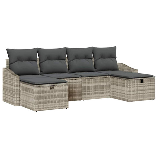 Garten-Sofa-Set mit Kissen 6 pcs Hellgrau Poly Rattan