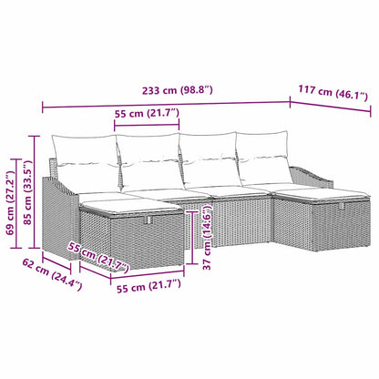 Garten-Sofa-Set mit Kissen 6 pcs Hellgrau Poly Rattan