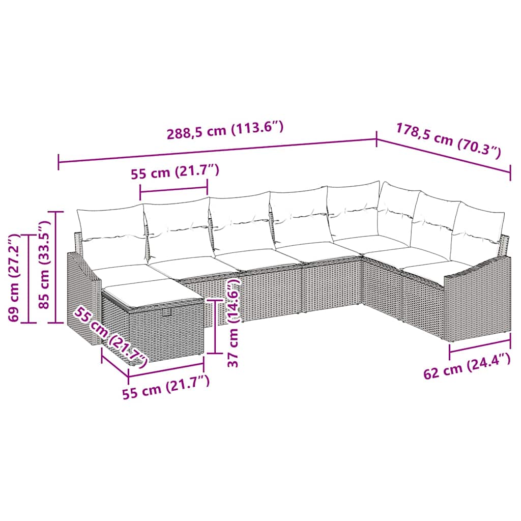 Garten-Sofa-Set mit Kissen 8 pcs Schwarz Poly Rattan