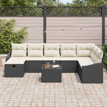 Garten-Sofa-Set mit Kissen 9 pcs Schwarz Poly Rattan