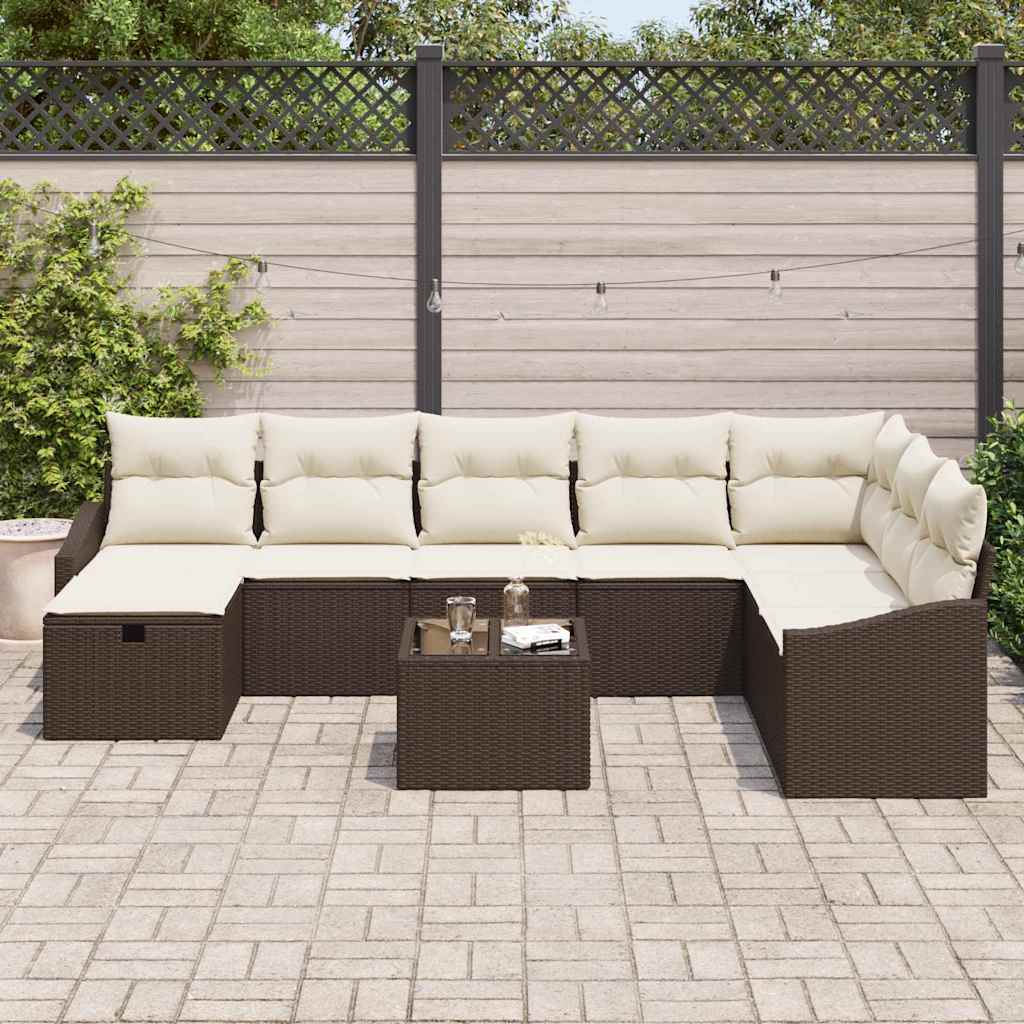 Gartensofa-set mit Kissen mit Speicher 9 pcs Poly-Rattan