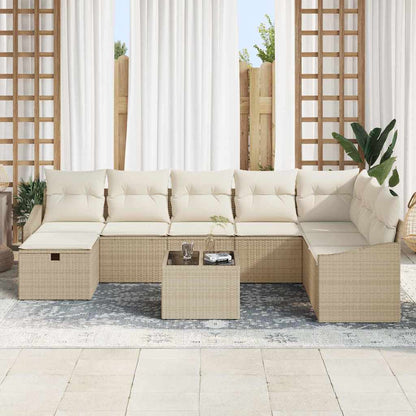Gartensofa-set mit Kissen mit Speicher 9 pcs Poly-Rattan