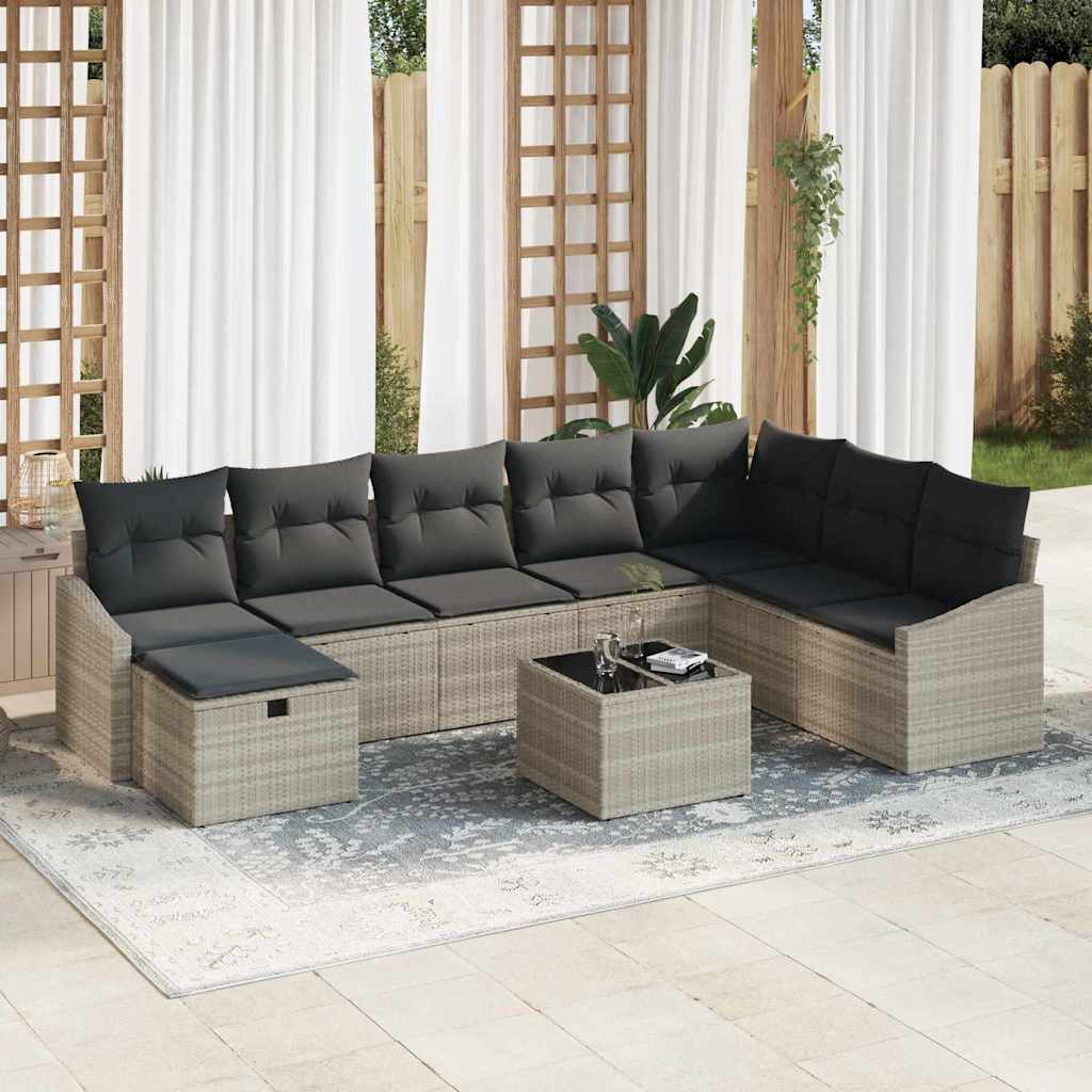 Gartensofa-set mit Kissen mit Speicher 9 pcs Poly-Rattan