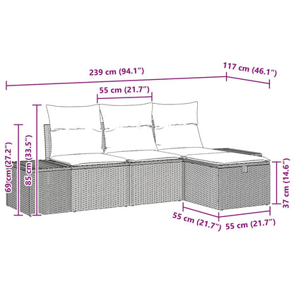 Garten-Sofa-Set mit Kissen 4 pcs Braun Poly Rattan
