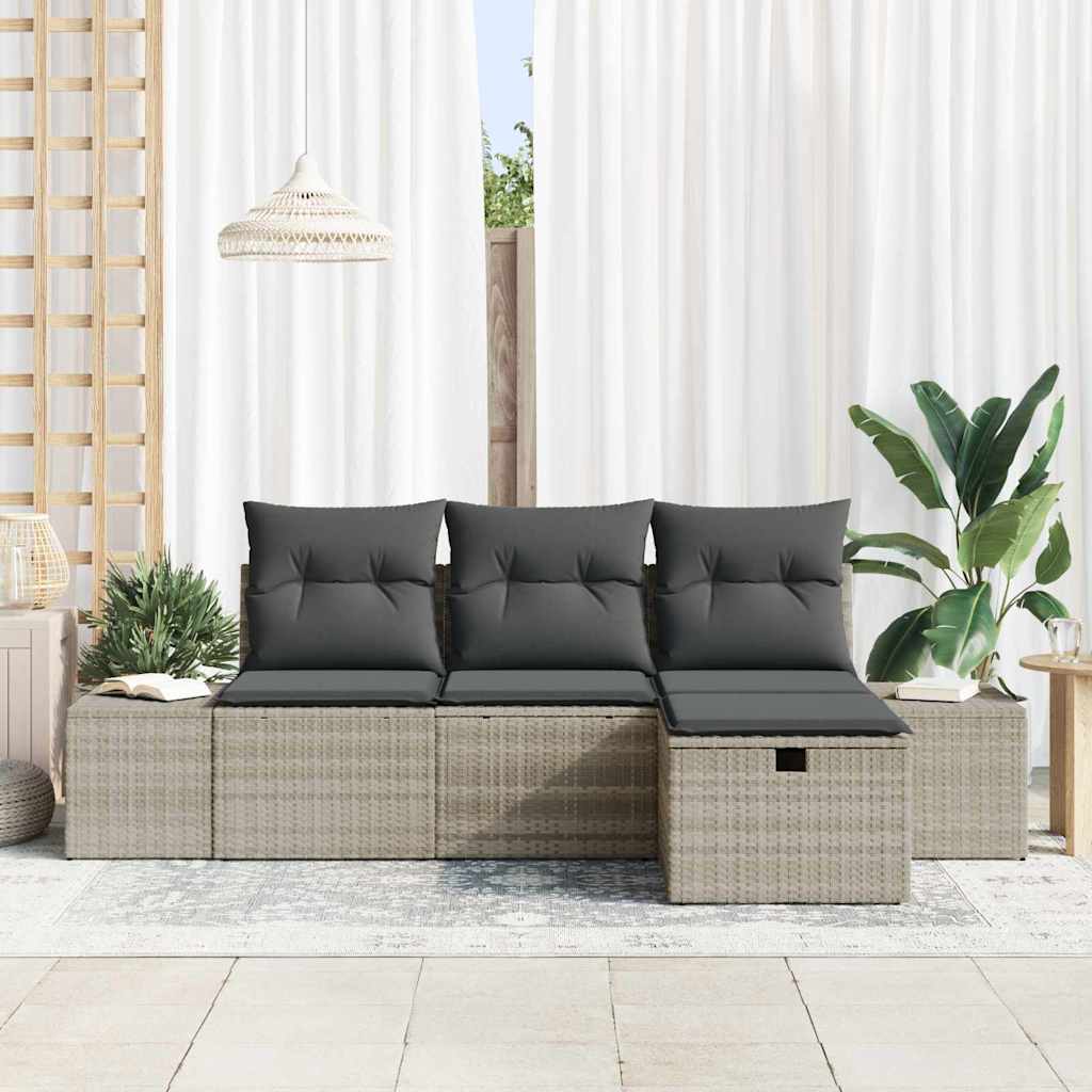 Garten-Sofa-Set mit Kissen 4 pcs Hellgrau Poly Rattan