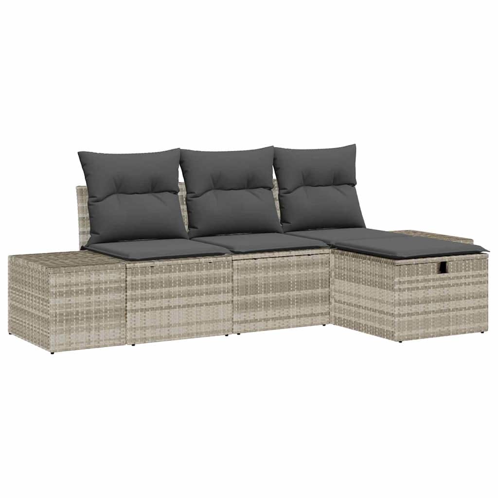 Garten-Sofa-Set mit Kissen 4 pcs Hellgrau Poly Rattan