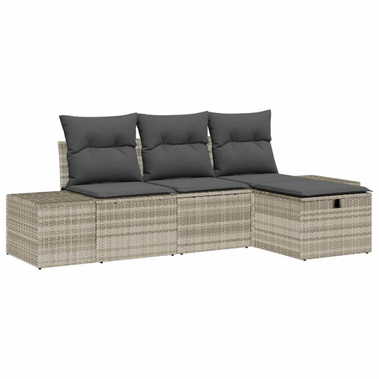 Garten-Sofa-Set mit Kissen 4 pcs Hellgrau Poly Rattan