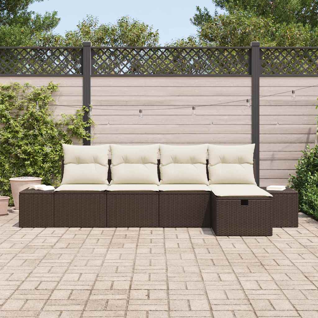 Gartensofa-set mit Kissen 5 pcs Braun Poly-Rattan