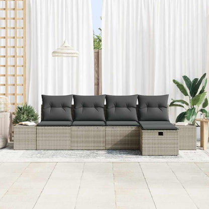 Gartensofa-set mit Kissen 5 pcs Hellgrau Poly-Rattan