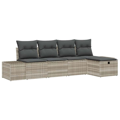Gartensofa-set mit Kissen 5 pcs Hellgrau Poly-Rattan