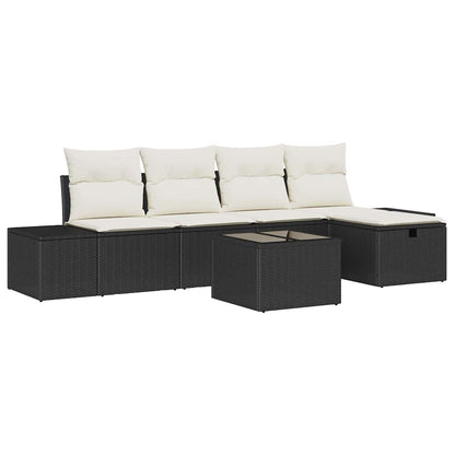 Gartensofa-set mit Kissen 6 pcs Schwarz Poly-Rattan