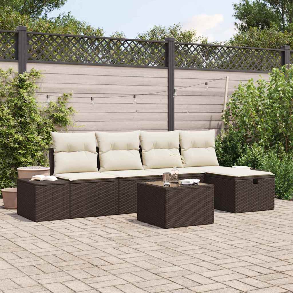 Gartensofa-set mit Kissen 6 pcs Braun Poly-Rattan