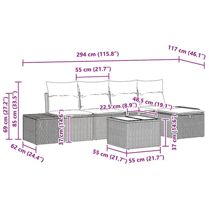 Gartensofa-set mit Kissen 6 pcs Braun Poly-Rattan