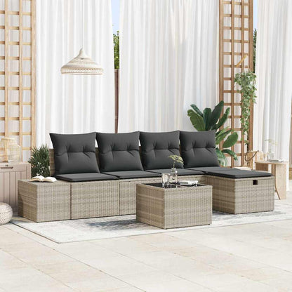 Gartensofa-set mit Kissen 6 pcs Hellgrau Poly-Rattan