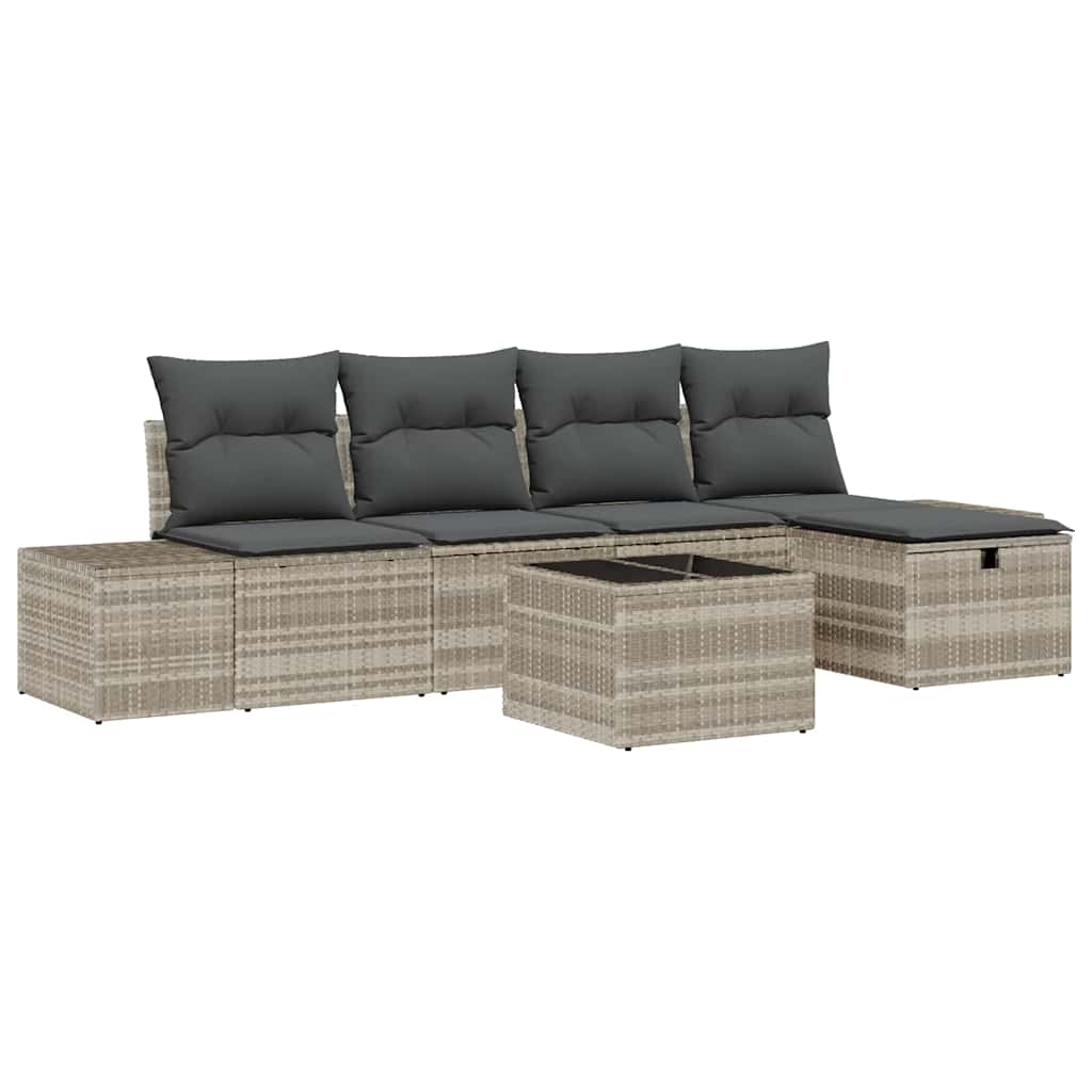 Gartensofa-set mit Kissen 6 pcs Hellgrau Poly-Rattan