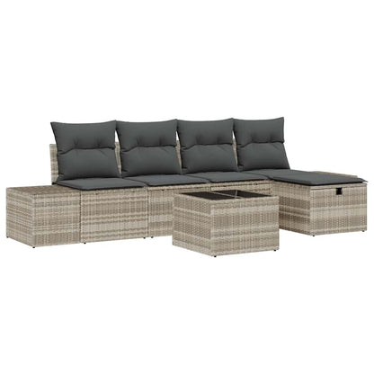 Gartensofa-set mit Kissen 6 pcs Hellgrau Poly-Rattan