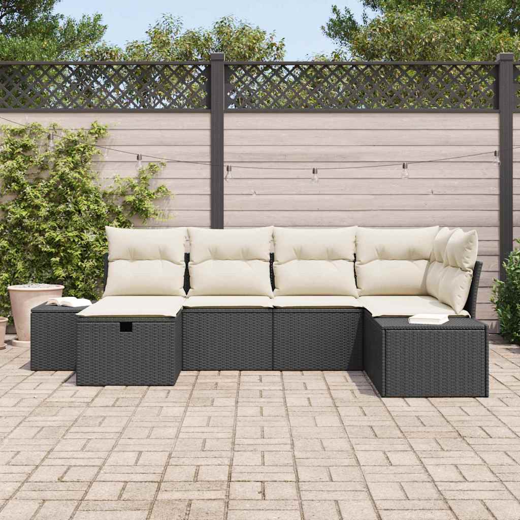 Gartensofa-set mit Kissen 6 pcs Schwarz Poly-Rattan
