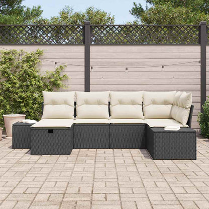 Gartensofa-set mit Kissen 6 pcs Schwarz Poly-Rattan