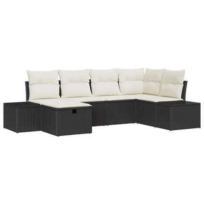 Gartensofa-set mit Kissen 6 pcs Schwarz Poly-Rattan