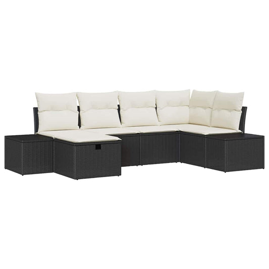 Gartensofa-set mit Kissen 6 pcs Schwarz Poly-Rattan