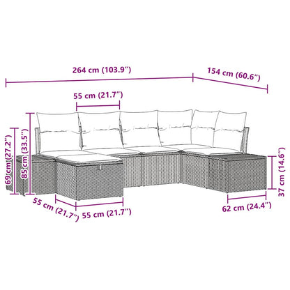 Gartensofa-set mit Kissen 6 pcs Schwarz Poly-Rattan