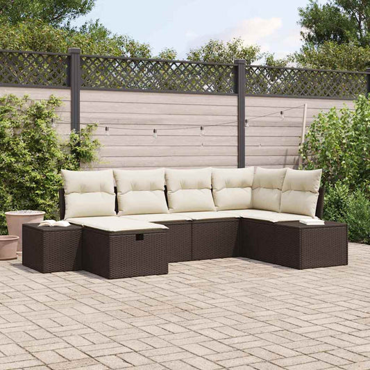 Garten-Sofa-Set mit Kissen 6 pcs Braun Poly-Rattan