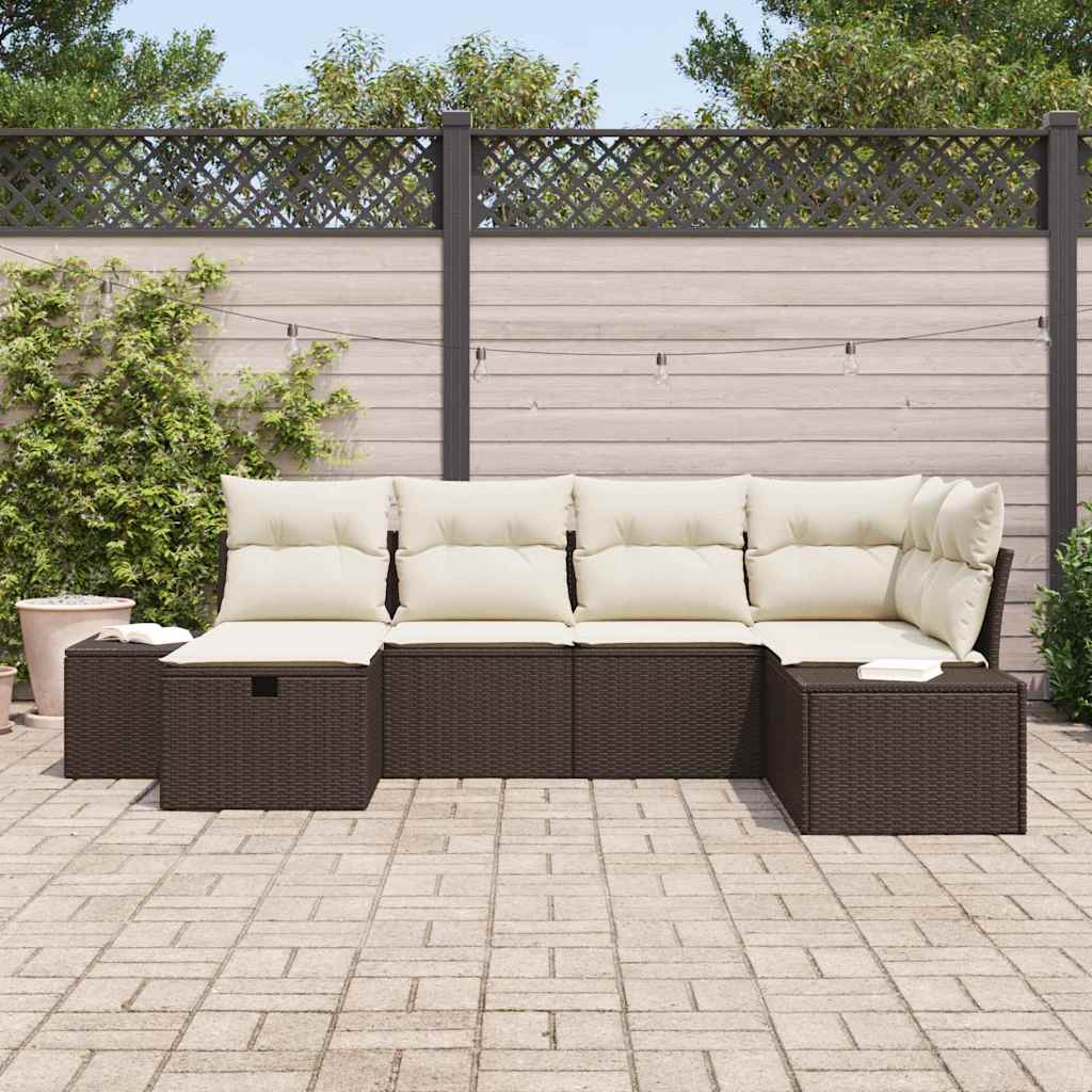 Garten-Sofa-Set mit Kissen 6 pcs Braun Poly-Rattan
