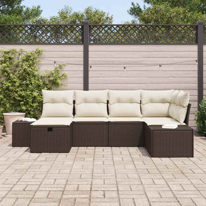 Garten-Sofa-Set mit Kissen 6 pcs Braun Poly-Rattan