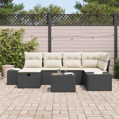 Gartensofa-set mit Kissen 7 pcs Schwarz Poly-Rattan