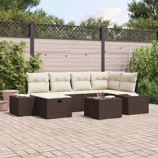 Garten-Sofa-Set mit Kissen 7 pcs Braun Poly-Rattan