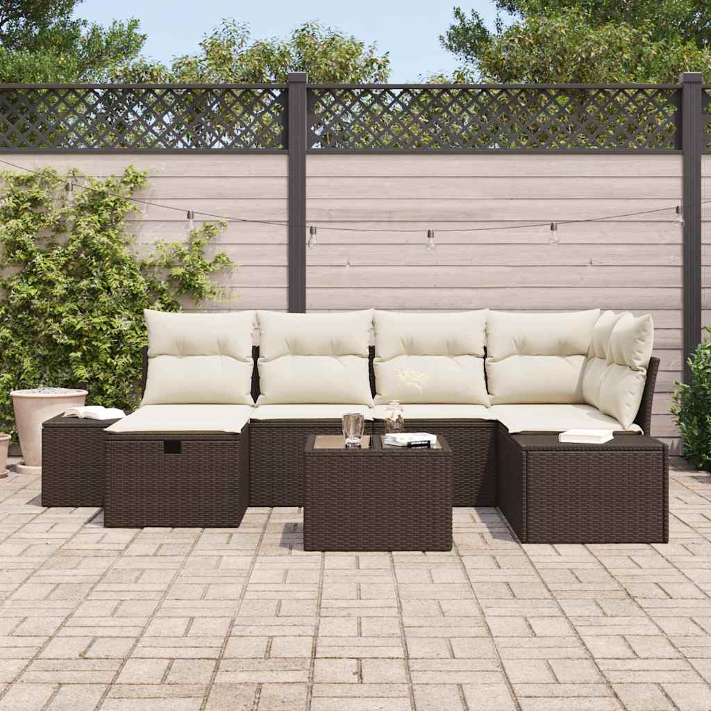 Garten-Sofa-Set mit Kissen 7 pcs Braun Poly-Rattan