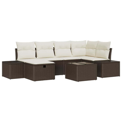 Garten-Sofa-Set mit Kissen 7 pcs Braun Poly-Rattan