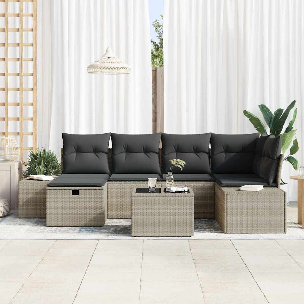Garten-Sofa-Set mit Kissen 7 pcs Hellgrau Poly-Rattan