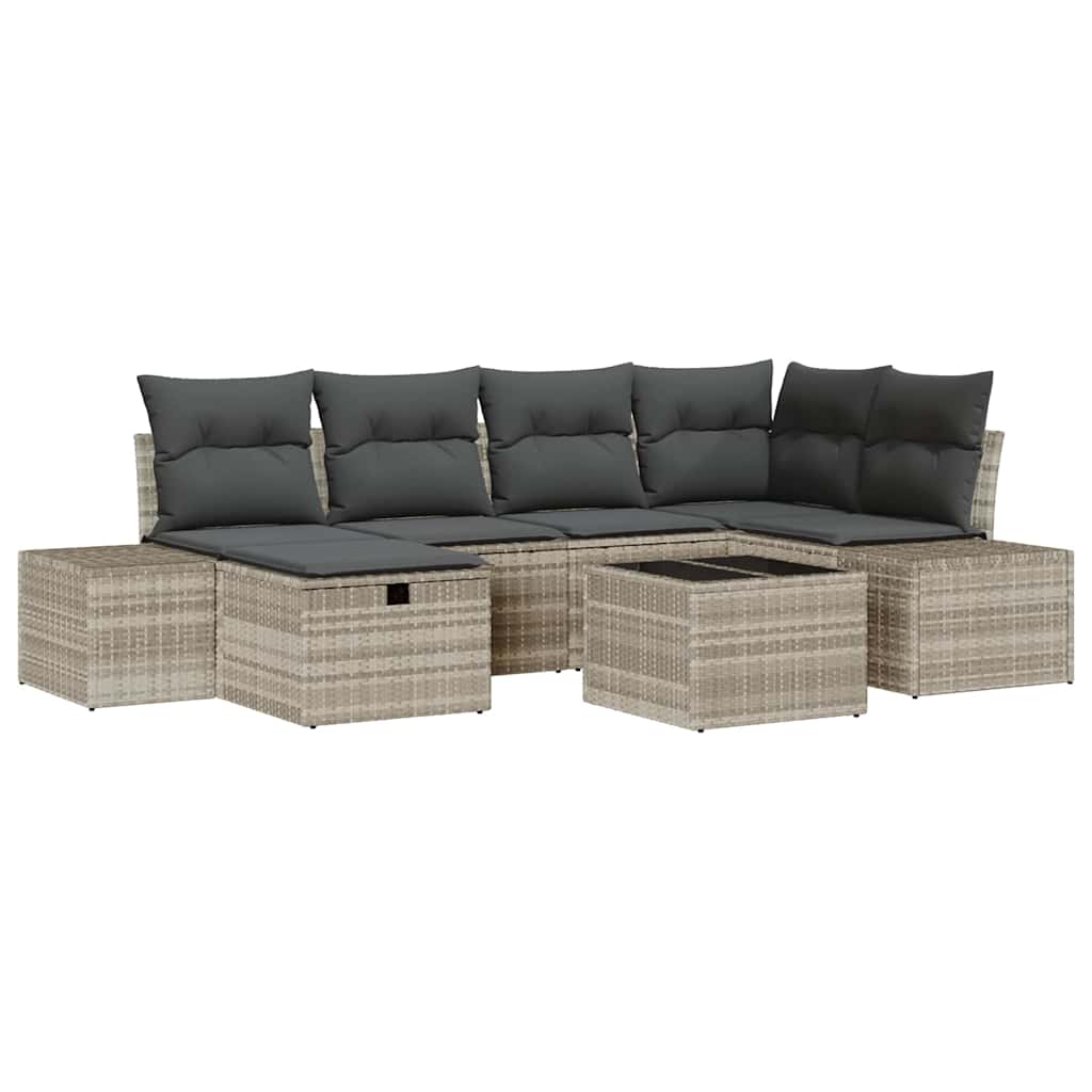 Garten-Sofa-Set mit Kissen 7 pcs Hellgrau Poly-Rattan