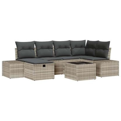 Garten-Sofa-Set mit Kissen 7 pcs Hellgrau Poly-Rattan
