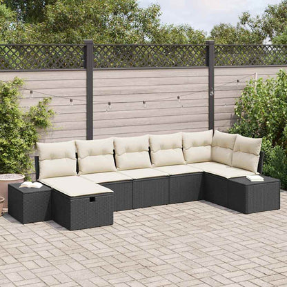 Gartensofa-set mit Kissen 7 pcs Schwarz Poly-Rattan