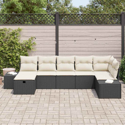 Gartensofa-set mit Kissen 7 pcs Schwarz Poly-Rattan