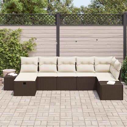 Garten-Sofa-Set mit Kissen 7 pcs Braun Poly-Rattan