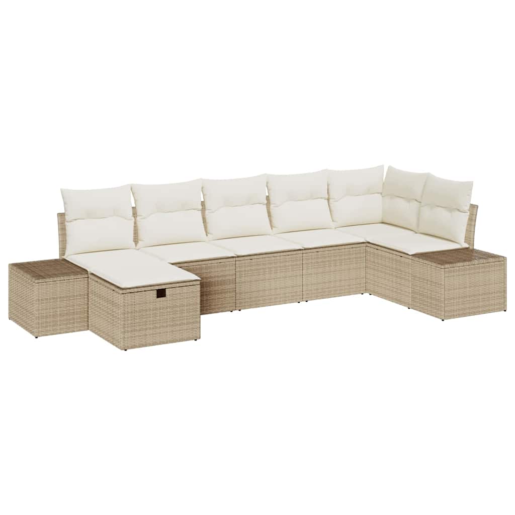 Gartensofa-set mit Kissen 7 pcs Beige Poly-Rattan