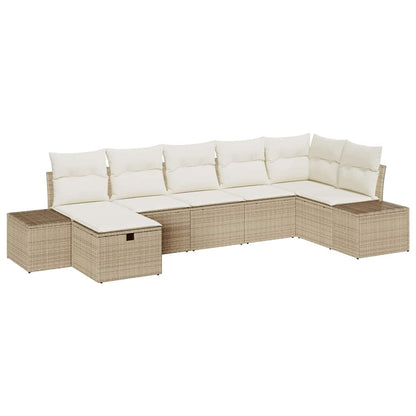 Gartensofa-set mit Kissen 7 pcs Beige Poly-Rattan